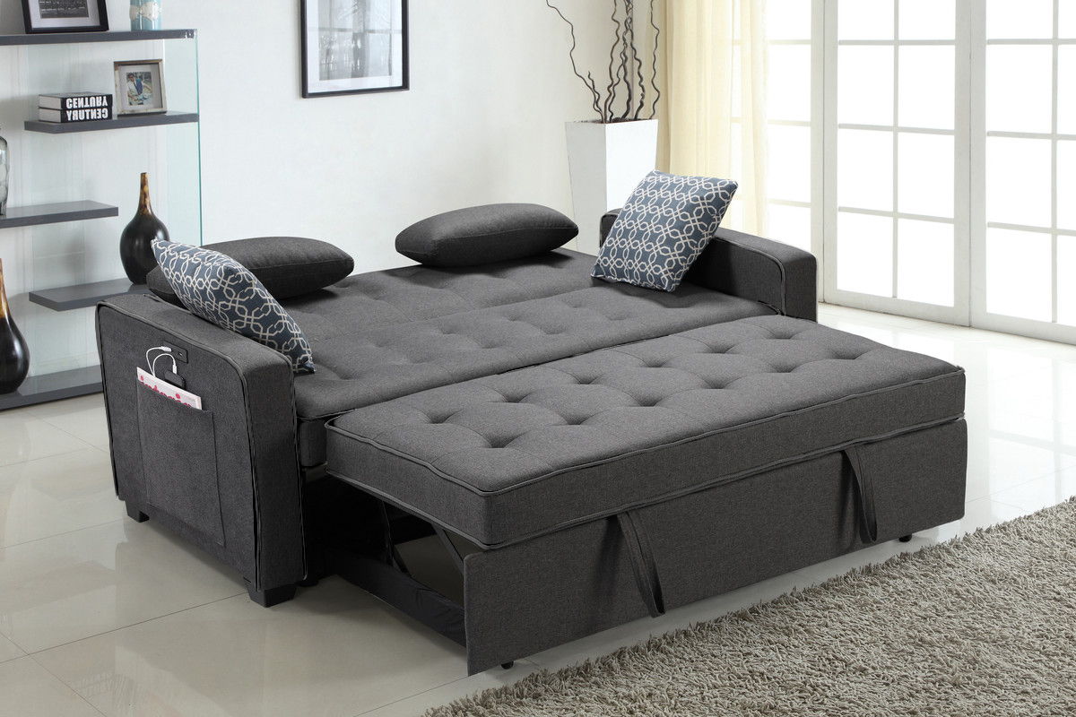 William - Modern Fabric Sleeper Sofa With 2 USB Charging Ports And 4 Accent Pillows - Gray by Lilola Home | Bel Furniture