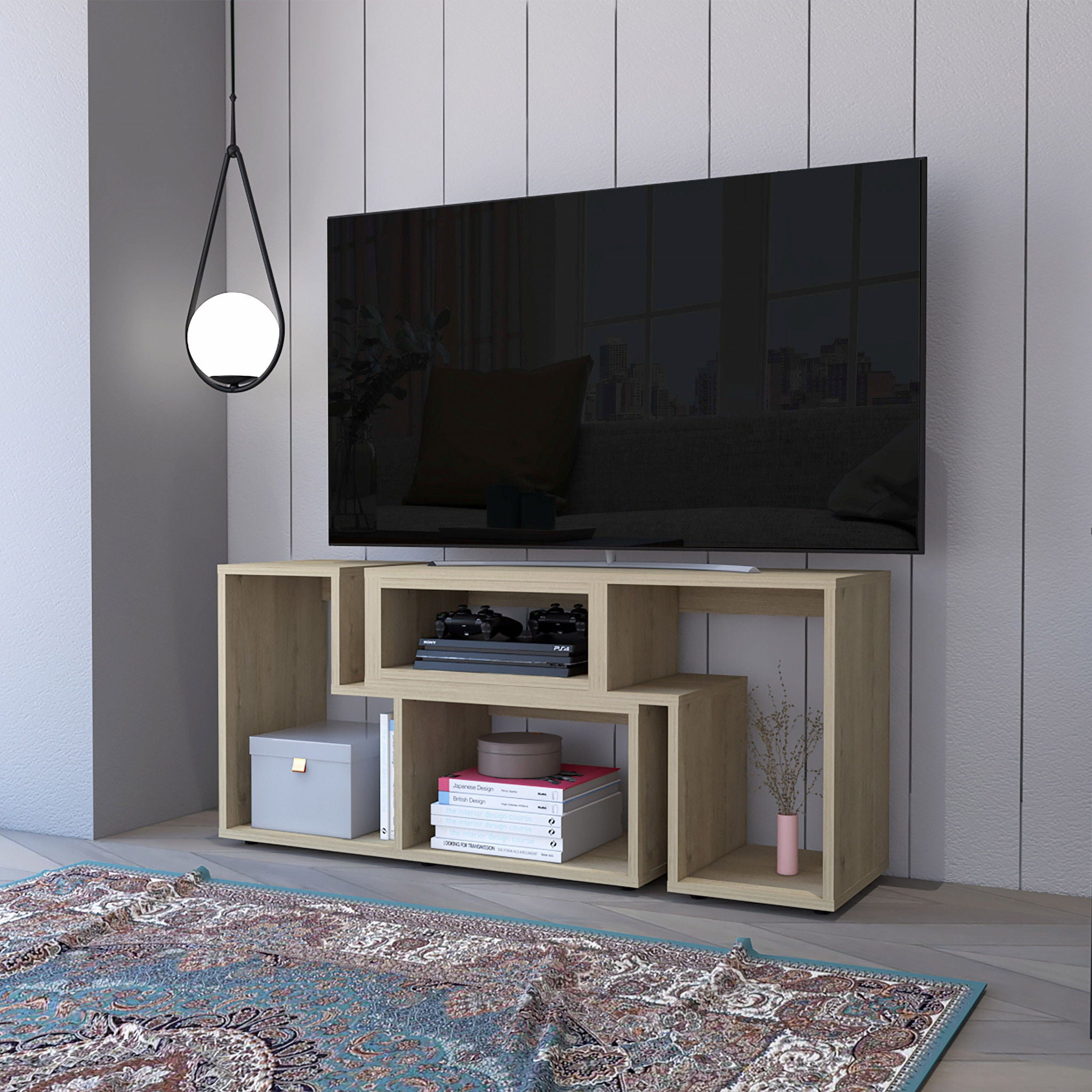 Particle Board Open Shelving TV Stand - Wood Brown