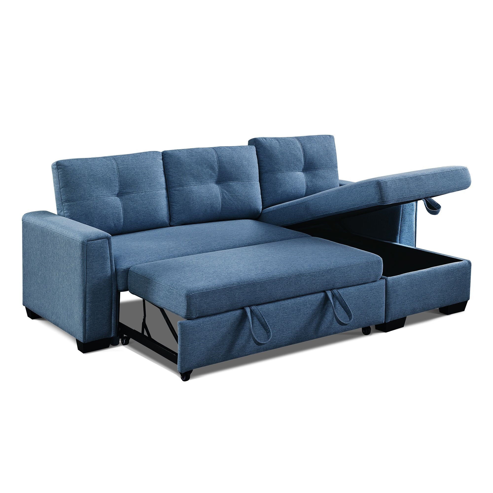 Polyester Blend Convertible Futon Sleeper Sofa With Black Legs - Blue