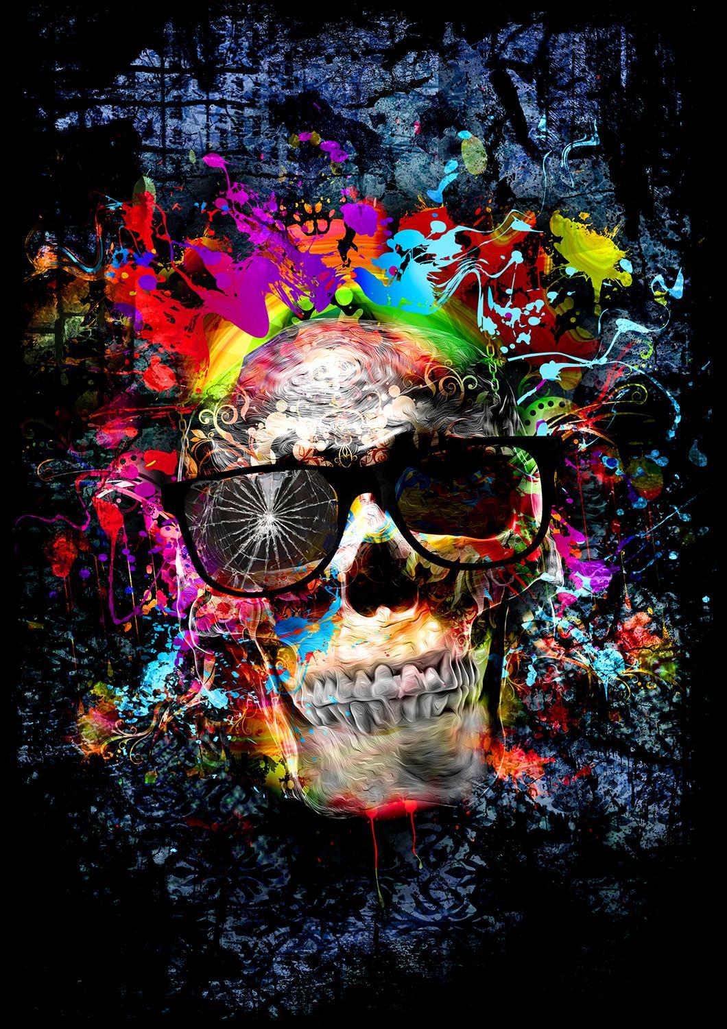 Tempered Glass With Foil - Color me Skull - Black