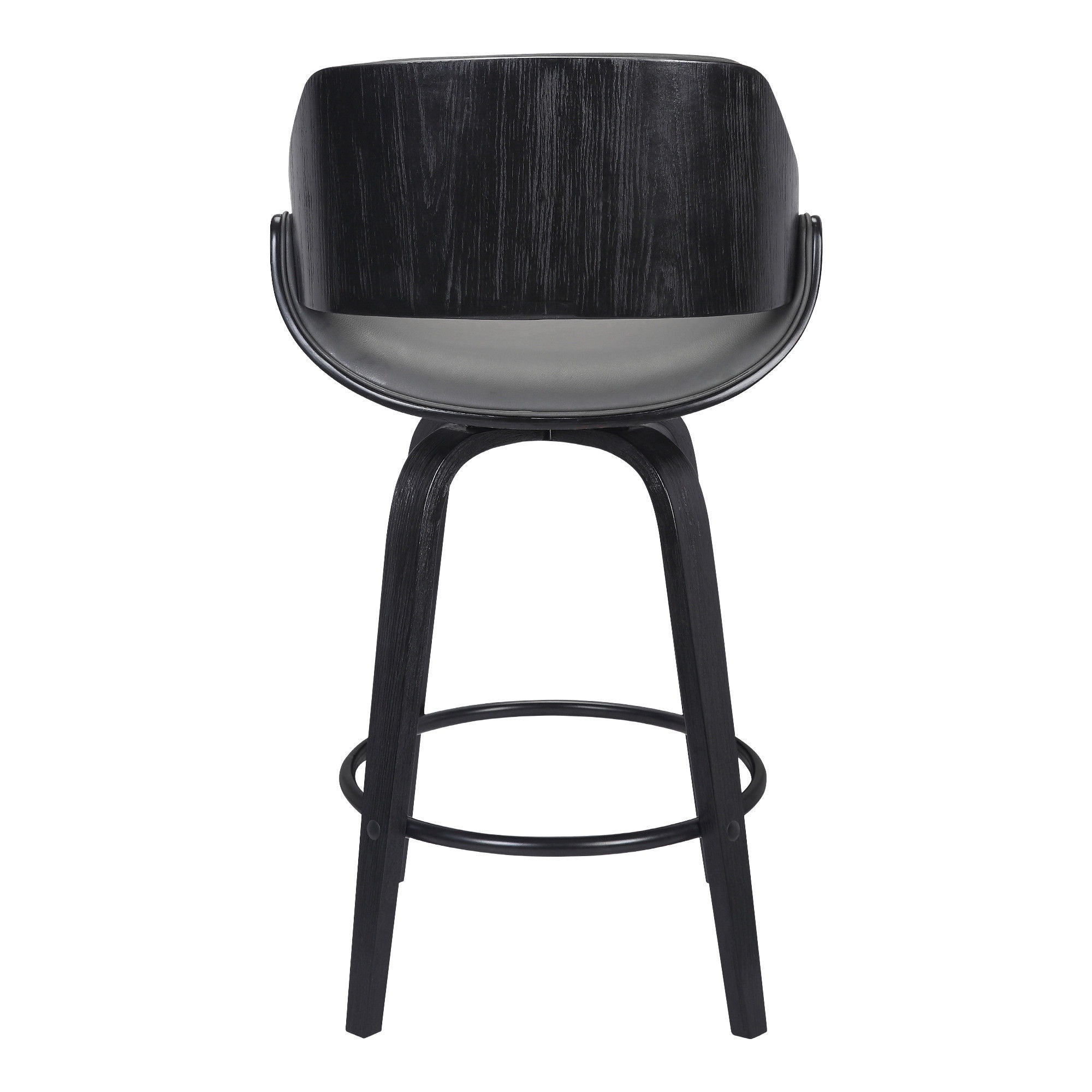 37.5" Faux Leather Swivel Low Back Counter Height Bar Chair - Gray / Black