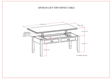 Artisan - Lift Top Coffee Table - Russet Brown by Simpli-Home | Bel Furniture