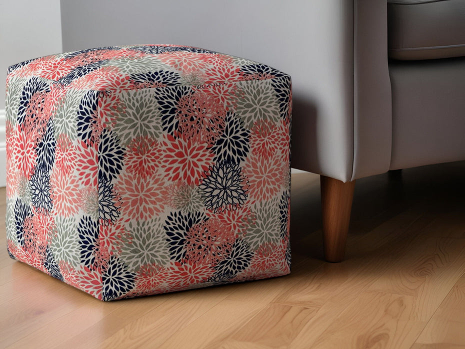 Polyester Floral Pouf Ottoman - Coral