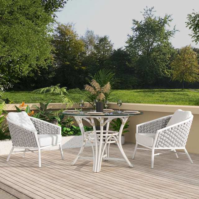 Rowan - Rope Barrel Back Patio Accent Arm Chair (Set of 2) - Optic White by Jennifer Taylor Home | Bel Furniture