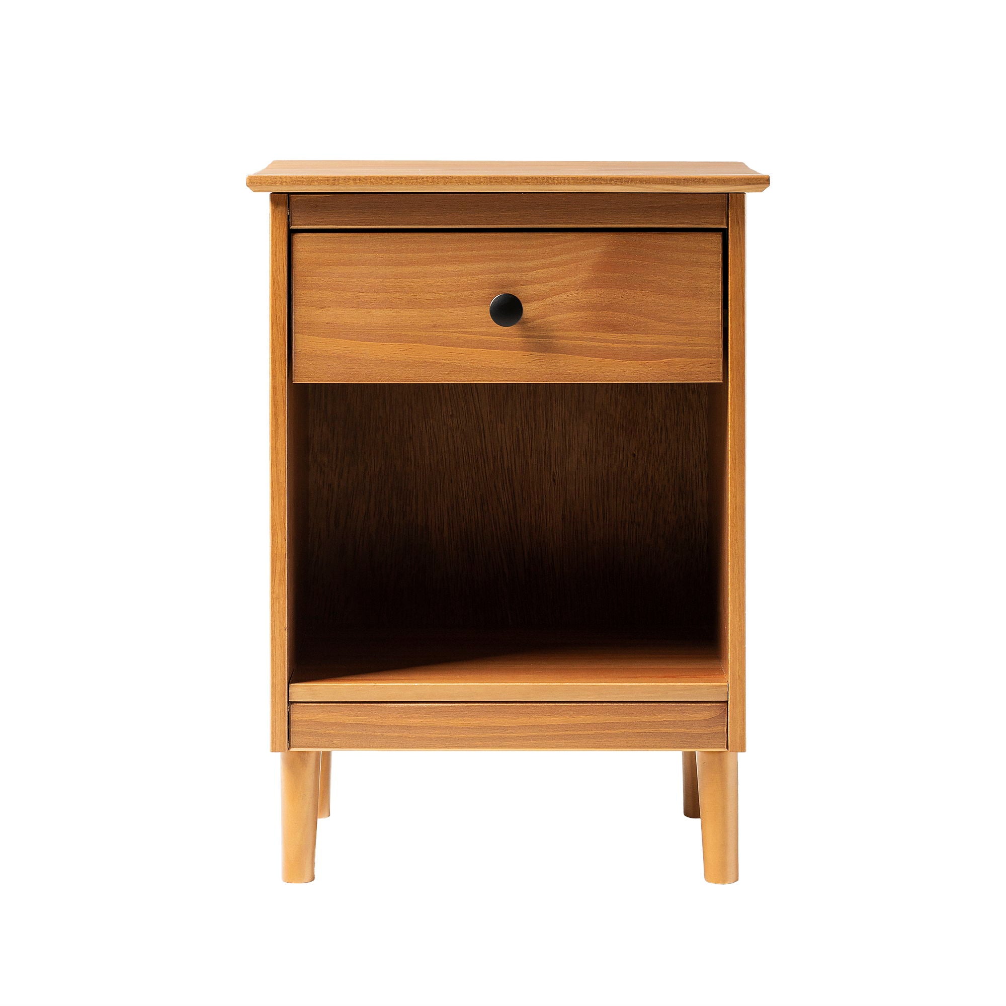 Classic 1 Drawer Solid Wood Nightstand With Cubby - Caramel