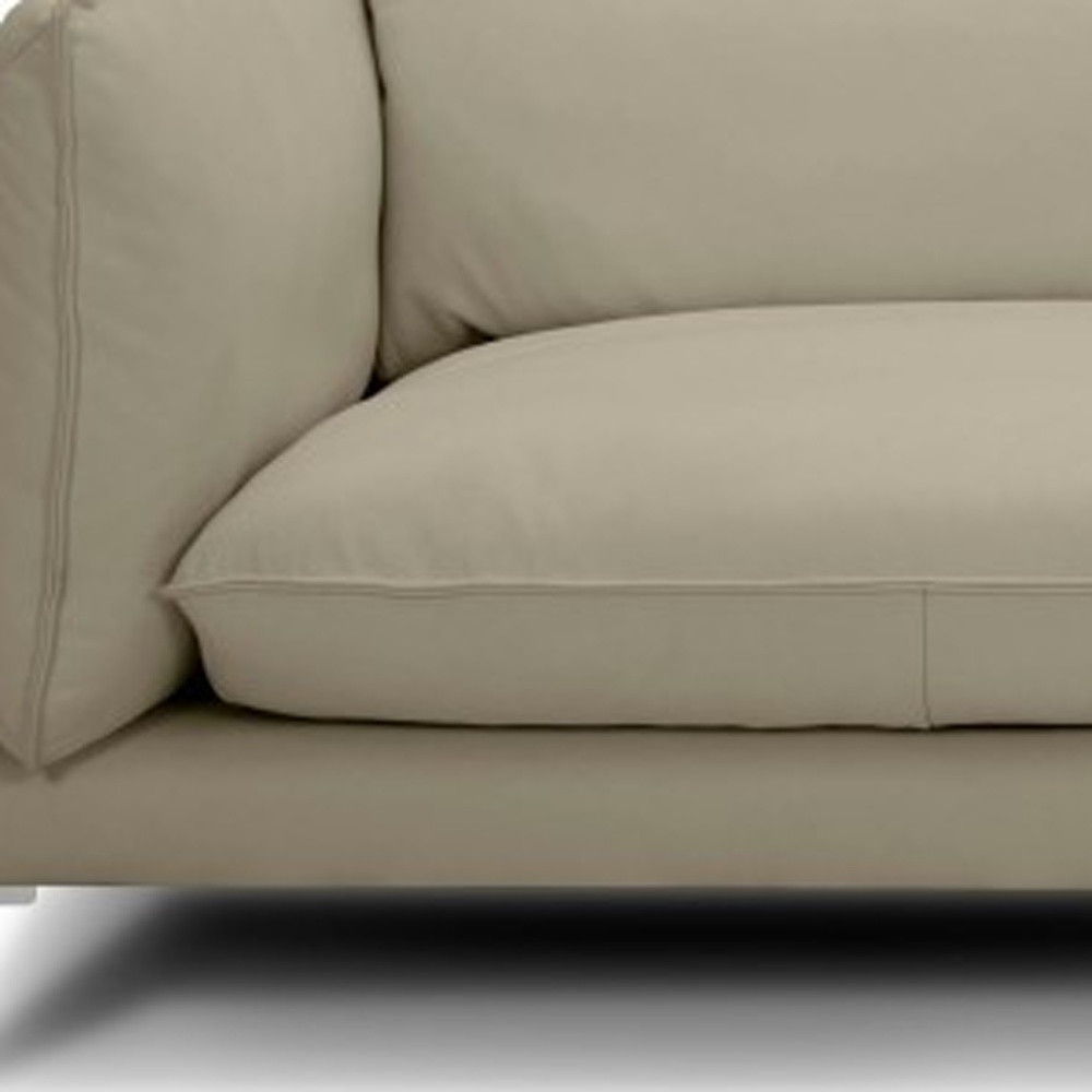 Top Grain Leather Sofa With Silver Legs - Taupe