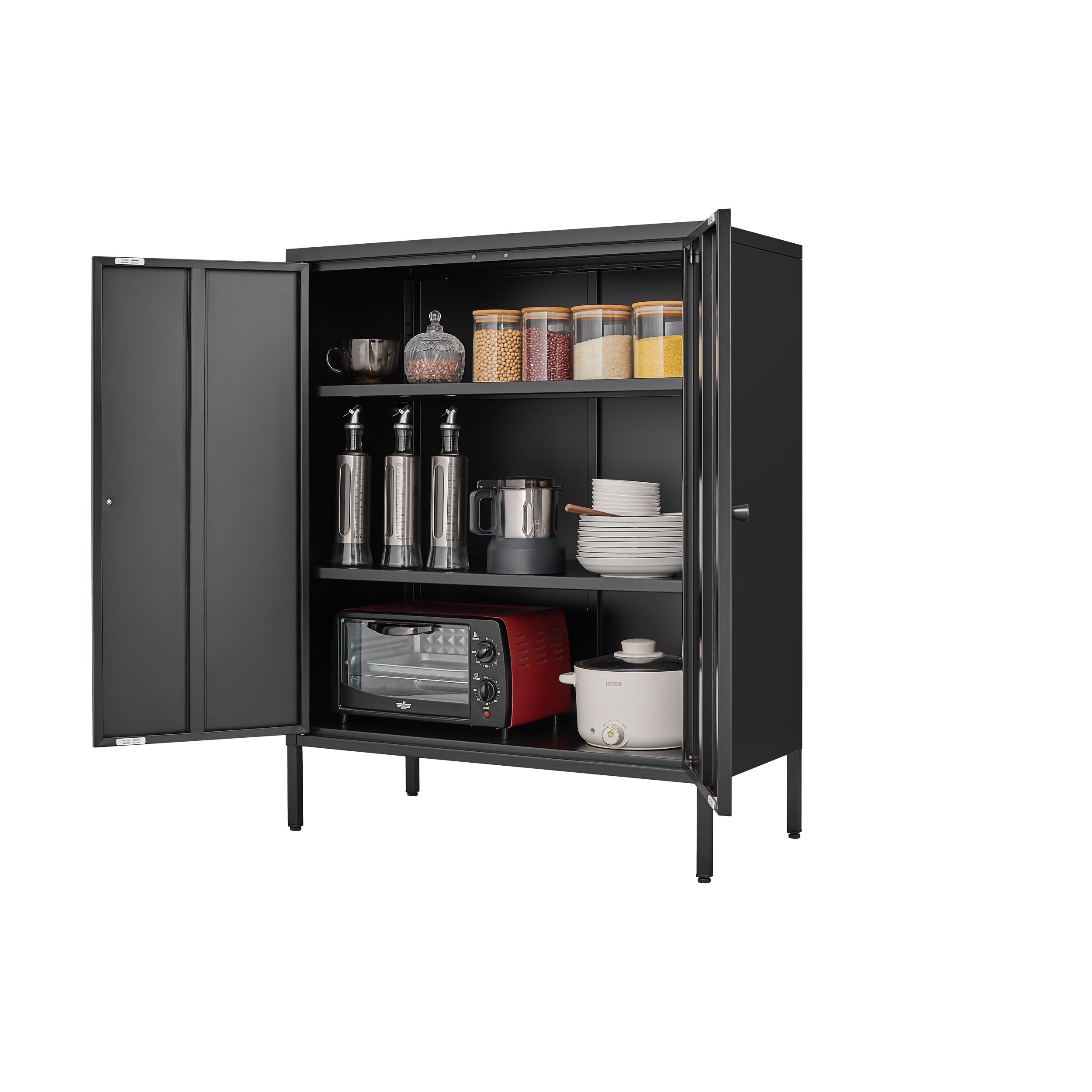 Kitchen Buffet Server Table Accent Sideboard Cupboard Server Buffet Console Table With Doors Cabinet - Black