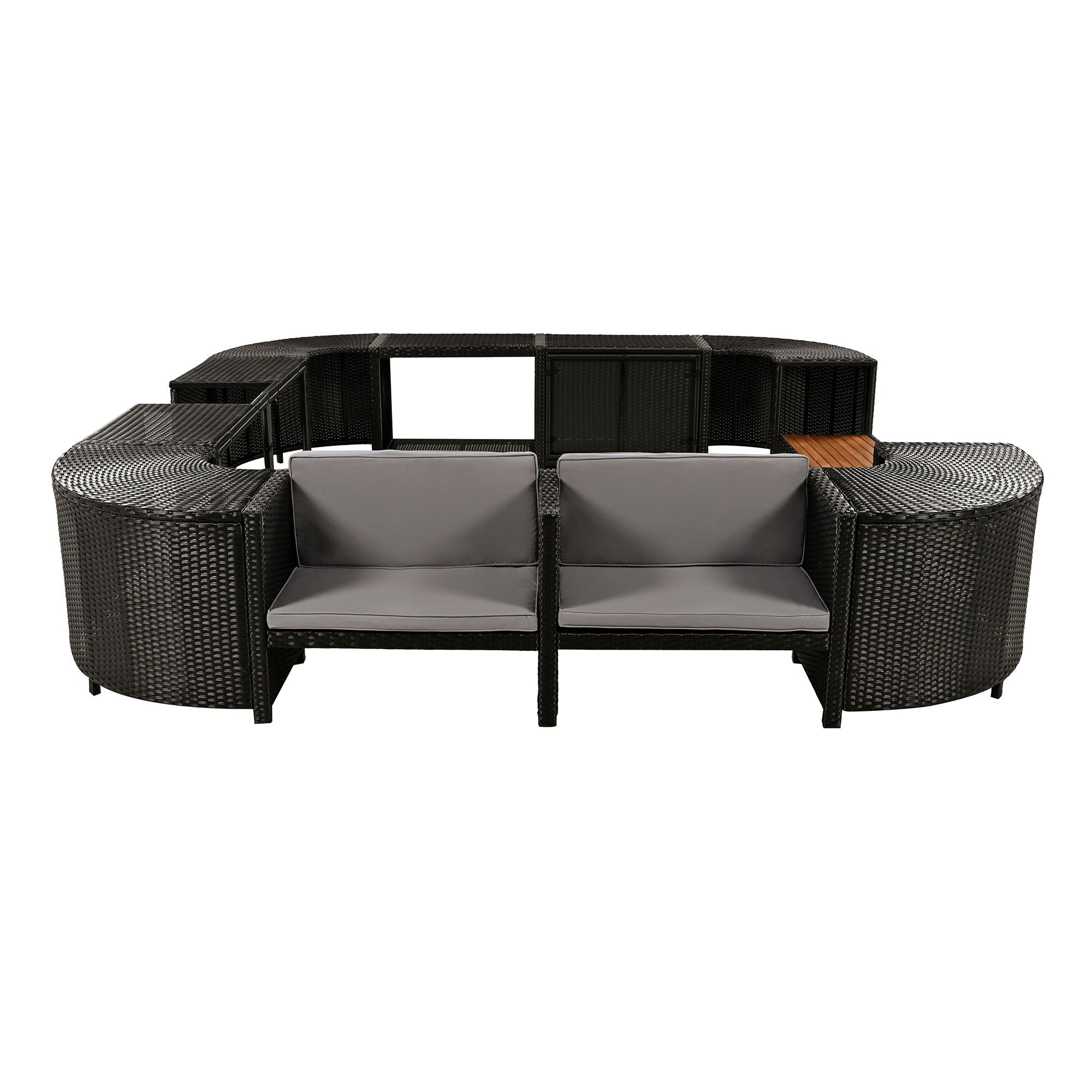 Spa Surround Spa Frame Quadrilateral Outdoor Rattan Sectional Sofa Set With Mini Sofa, Wooden Seats And Storage Spaces