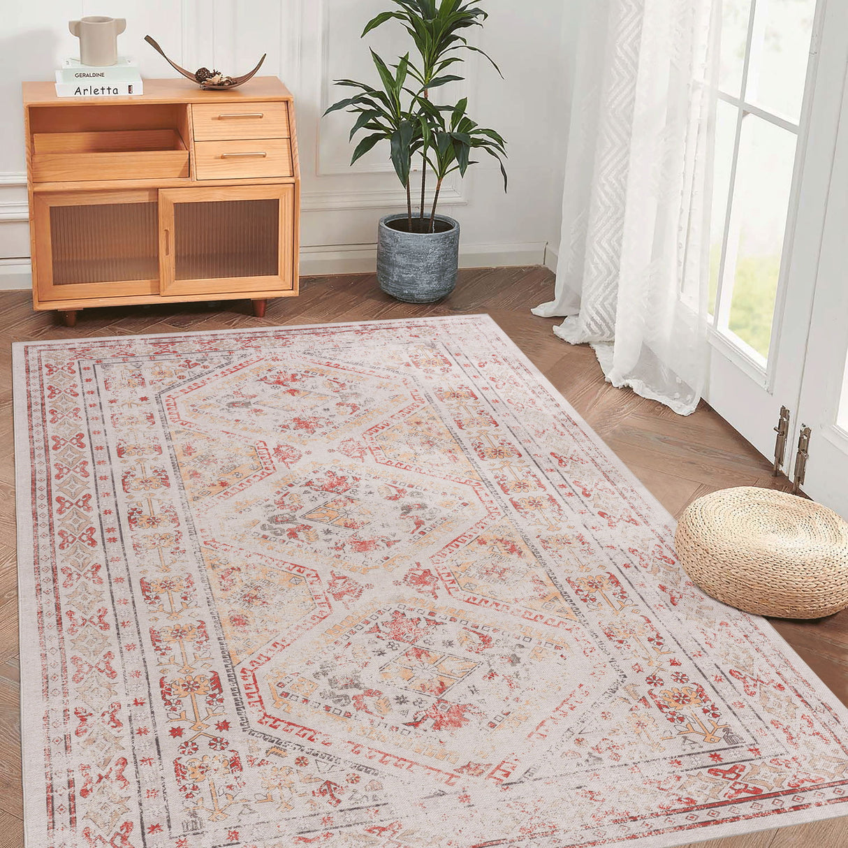 Maval - 6' X 9' Washable Area Rug - Beige