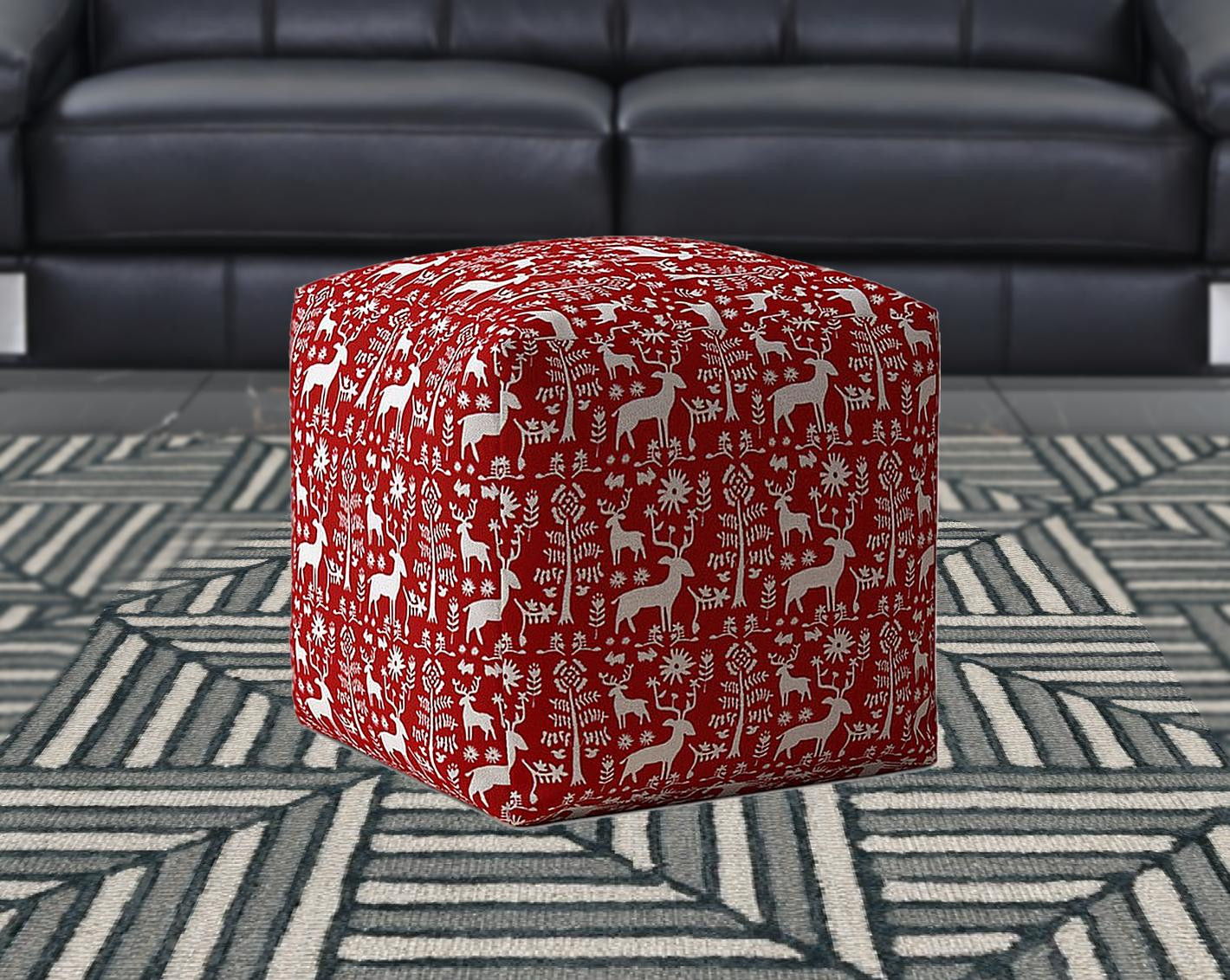 Cotton Stag Pouf Cover - Red / White