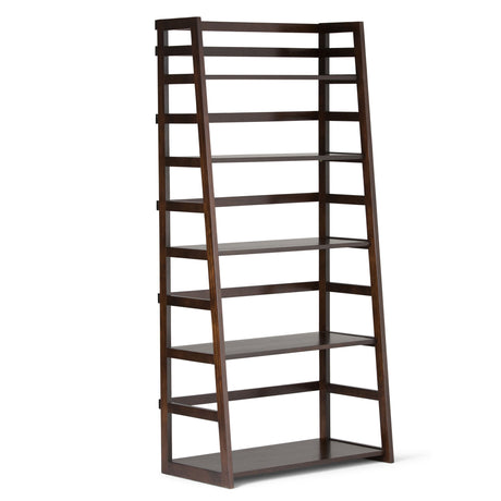 Acadian - Handcrafted Ladder Shelf Bookcase Dark Brown by Simpli-Home | Bel Furniture