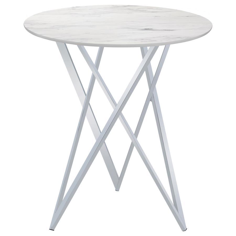 Bexter - Round Faux Marble Bistro Bar Table - Chrome by CoasterEveryday | Bel Furniture
