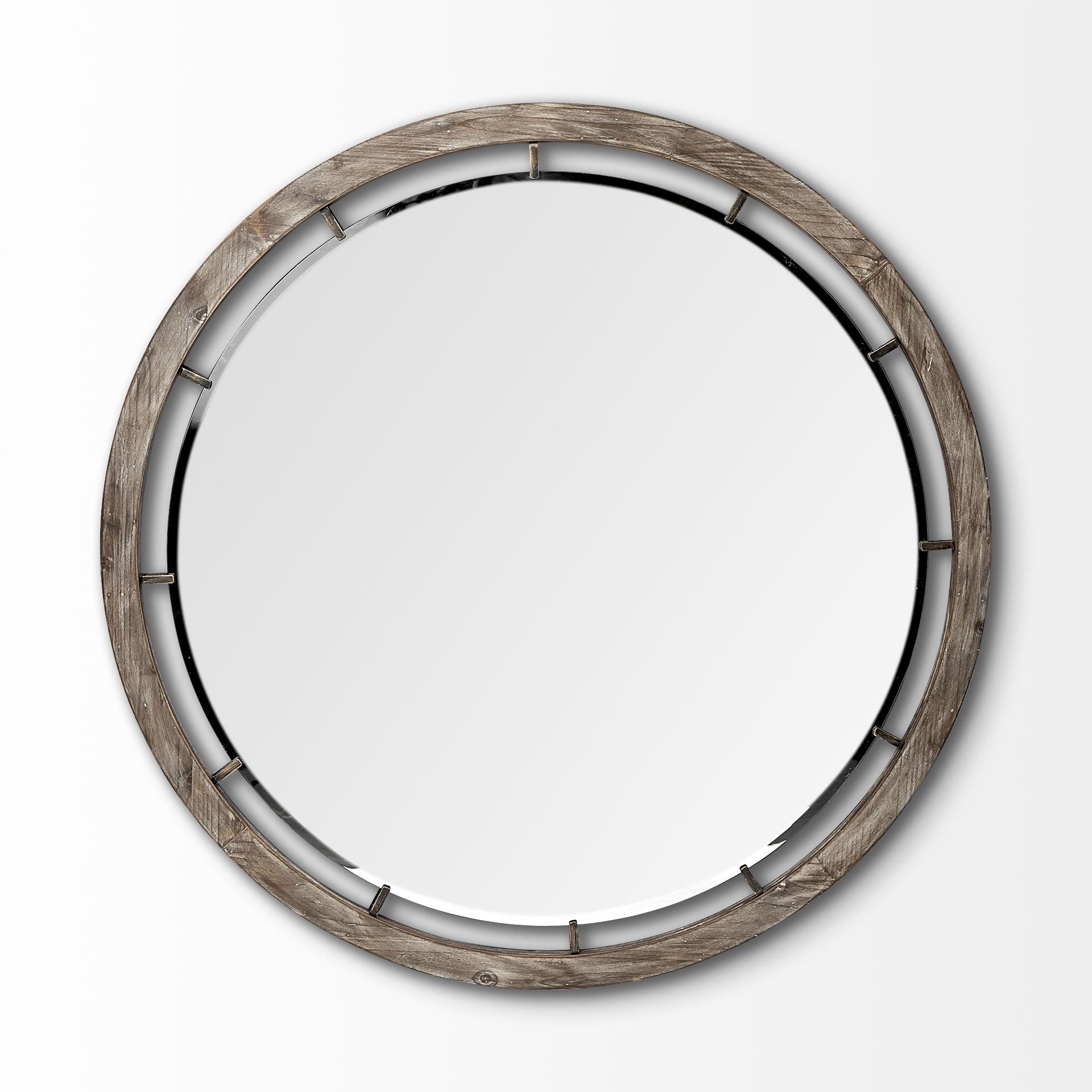 46" Round Wood Frame Wall Mirror - Brown