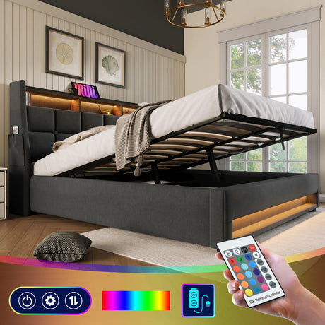 Upholstered Platform Bed With A Hydraulic Storage System, LED And USB Charging (Without Mattress) - view 41
