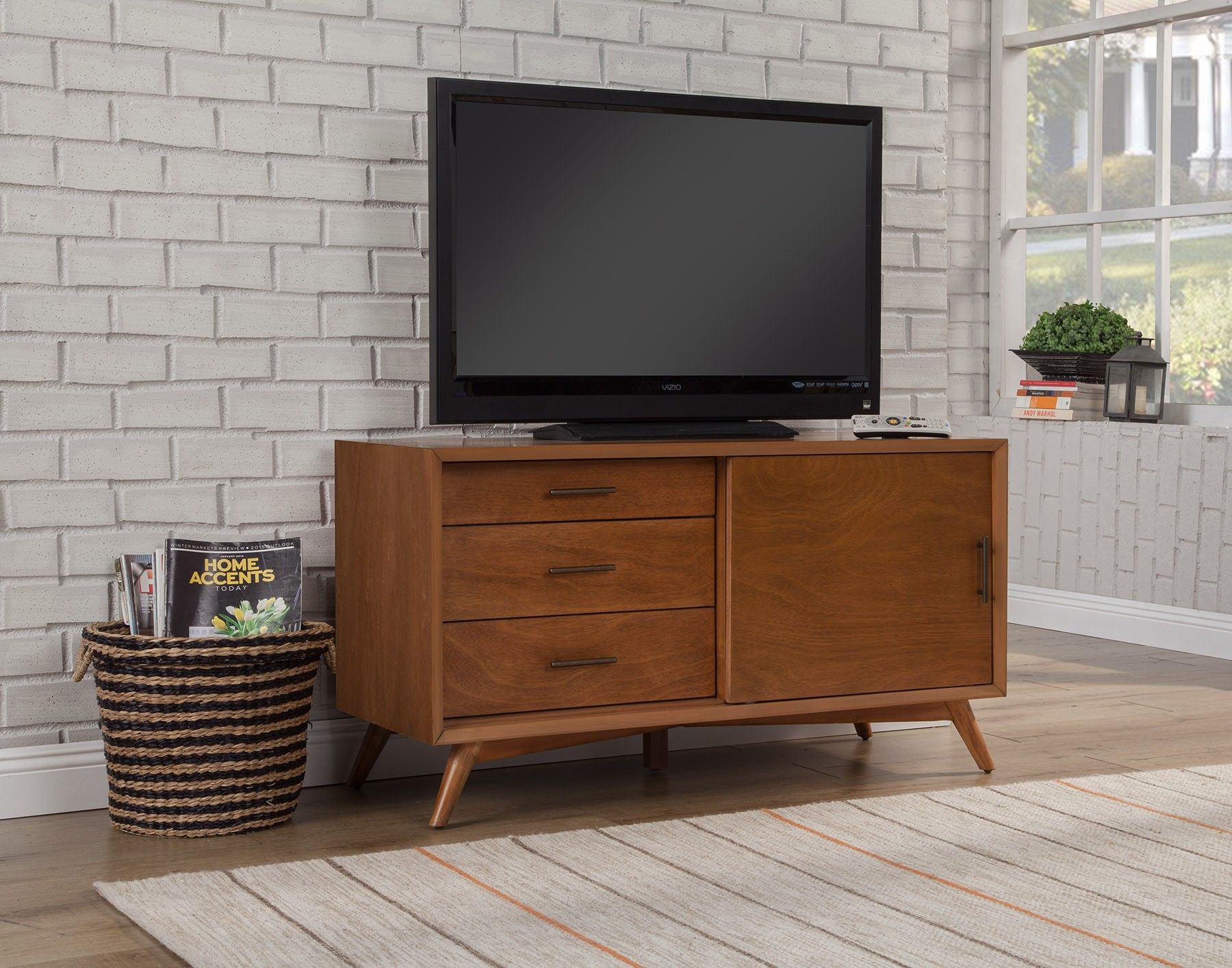 Wood Mahogany Solids Okoume And Veneer Cabinet Enclosed Storage TV Stand - Brown