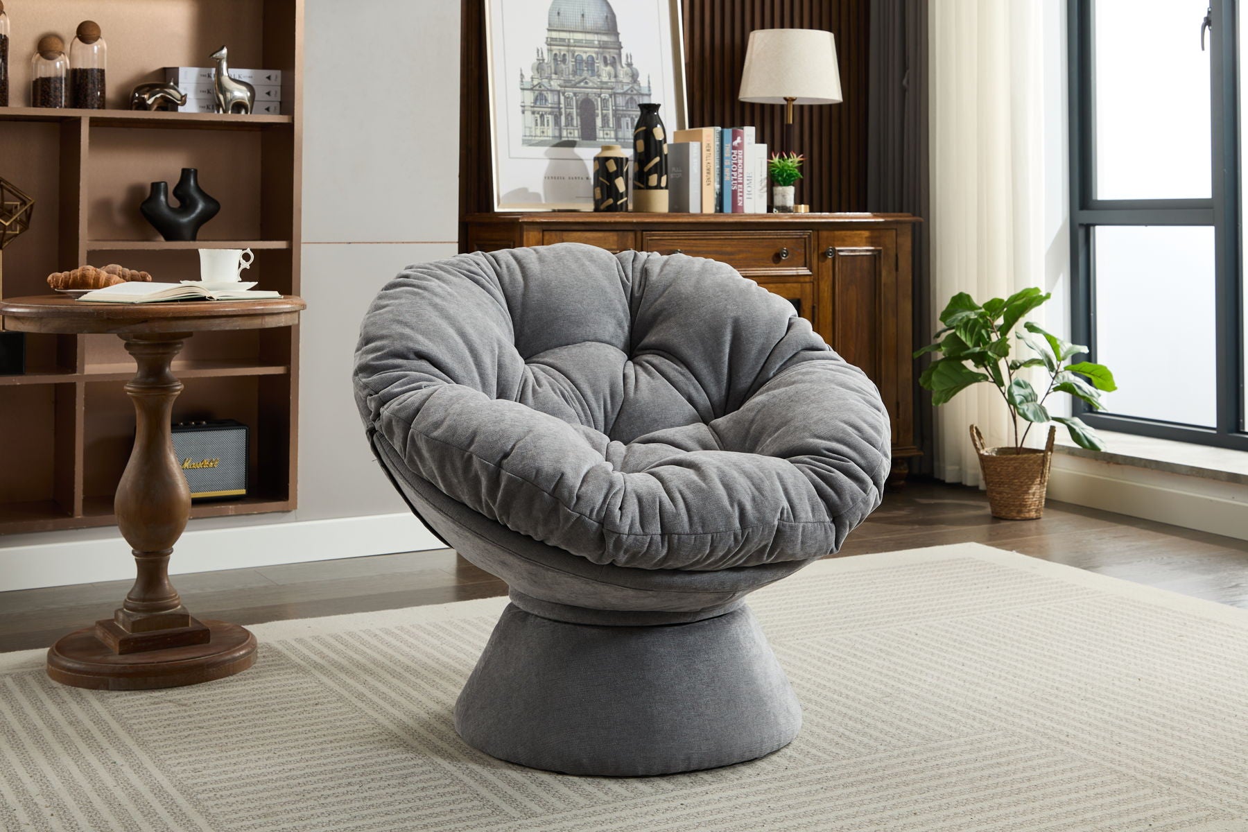 Oversized Swivel Accent Chair, 360 Swivel Barrel Chair, Papasan Chair For Living Room Bedroom