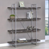 Grimma - 4-Shelf Bookshelf - Rustic Gray And Chrome by CoasterEssence | Bel Furniture