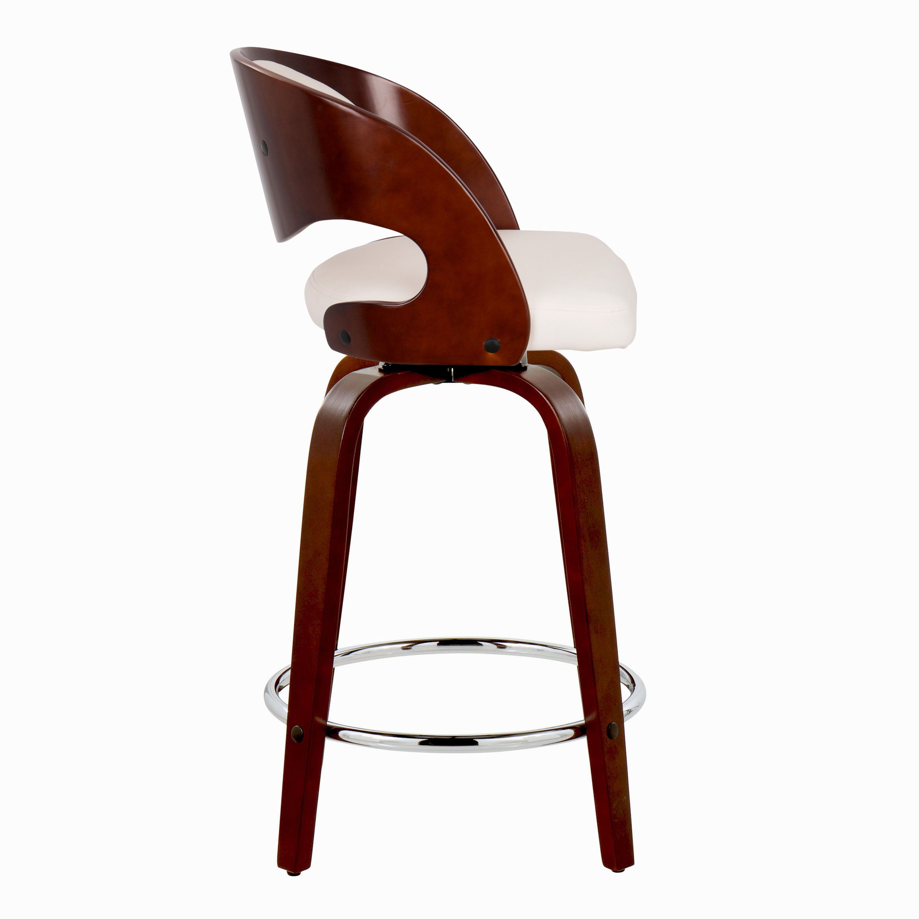 Pino - Mid Century Modern Fixed Height Barstool With Swivel With Round Footrest (Set of 2)