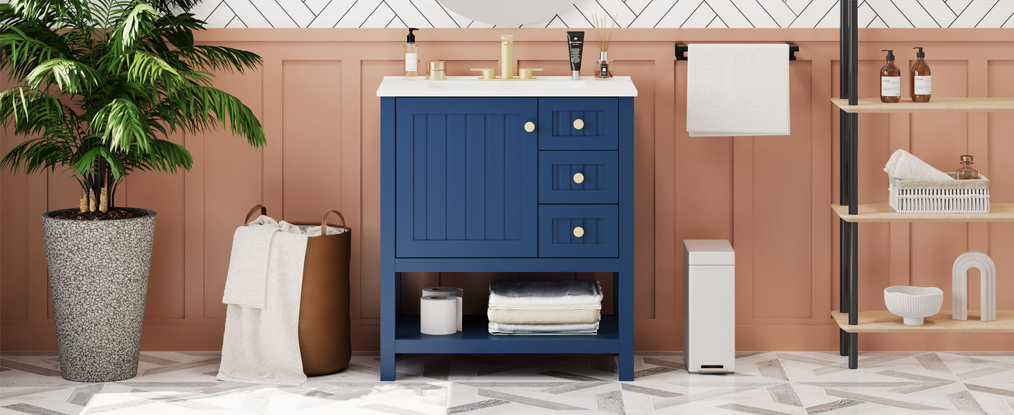 Transitional Style Bathroom Vanity Cabinet Combo With Ceramic Sink