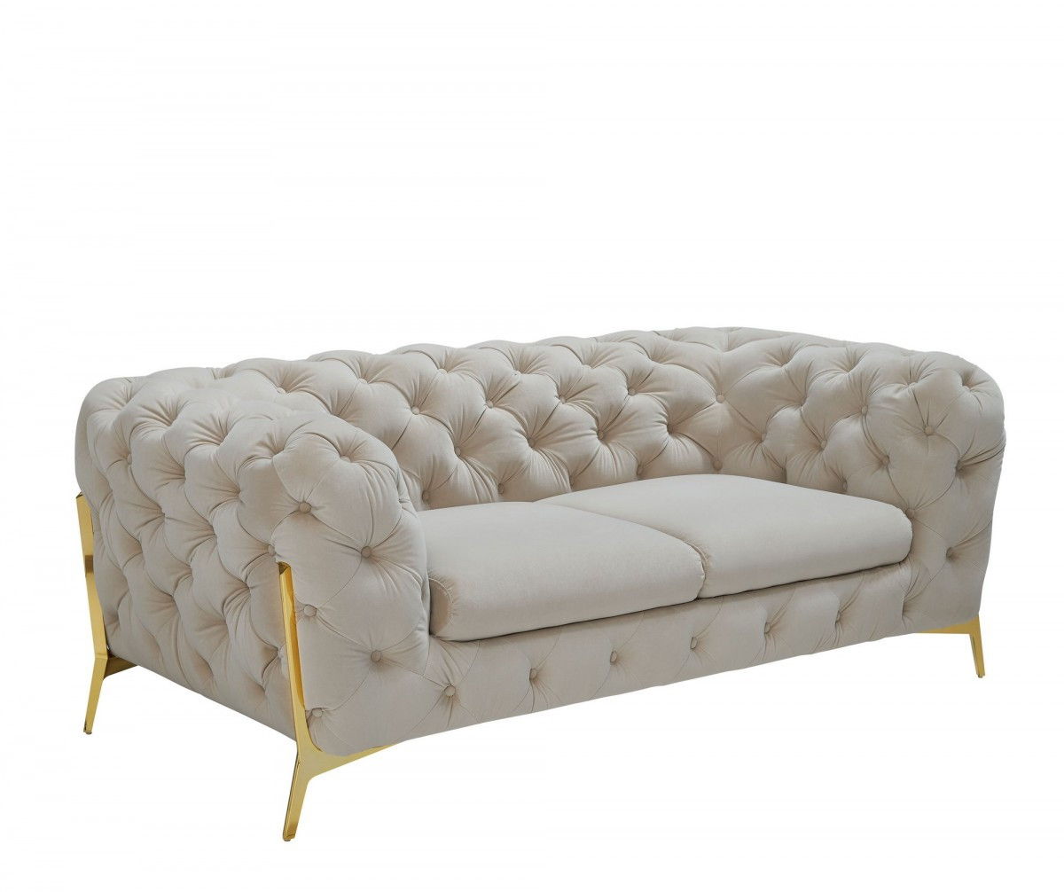 Glam Velvet And Gold Loveseat - Beige