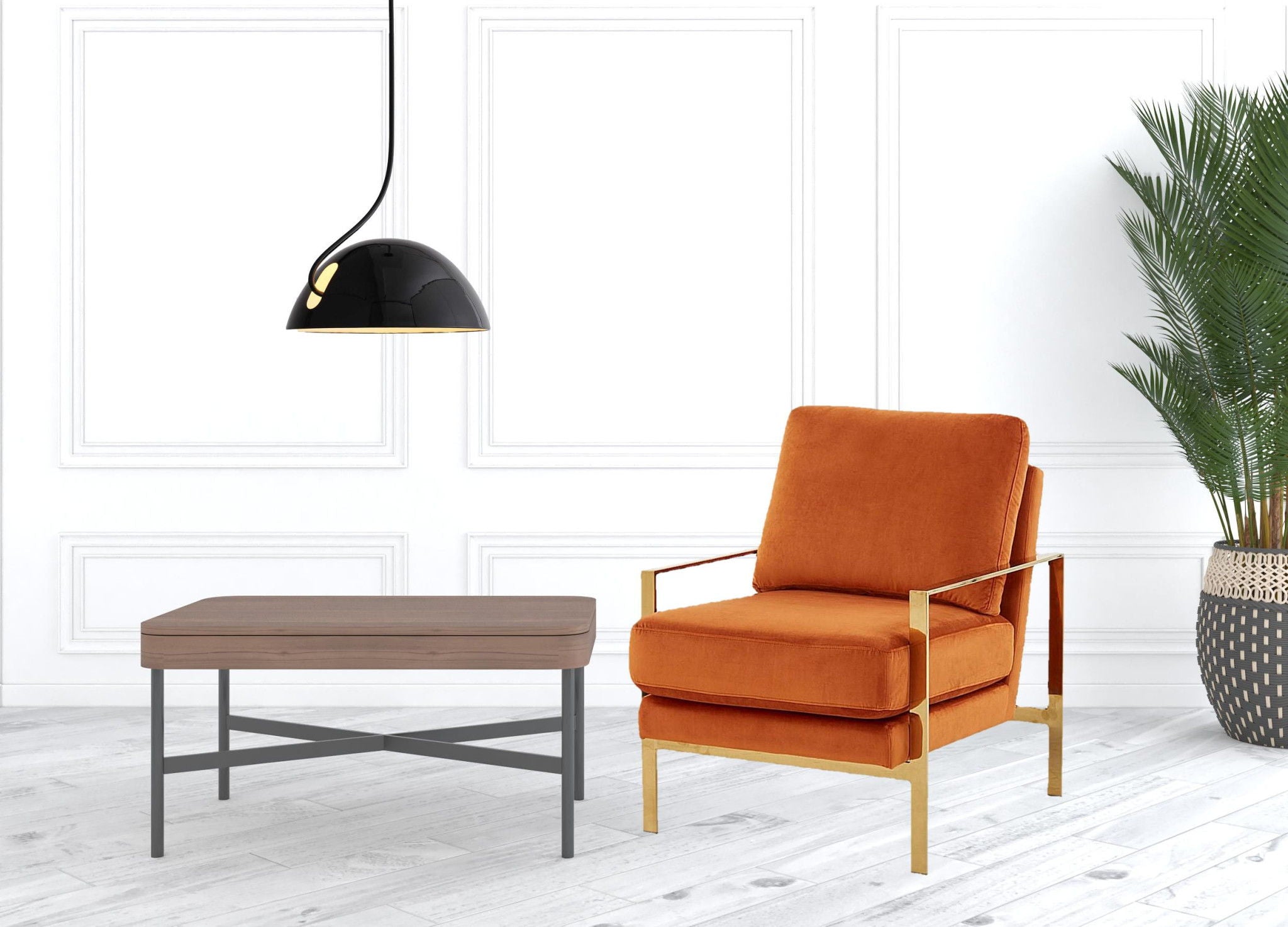 Stylish Orange And Gold Accent Chair