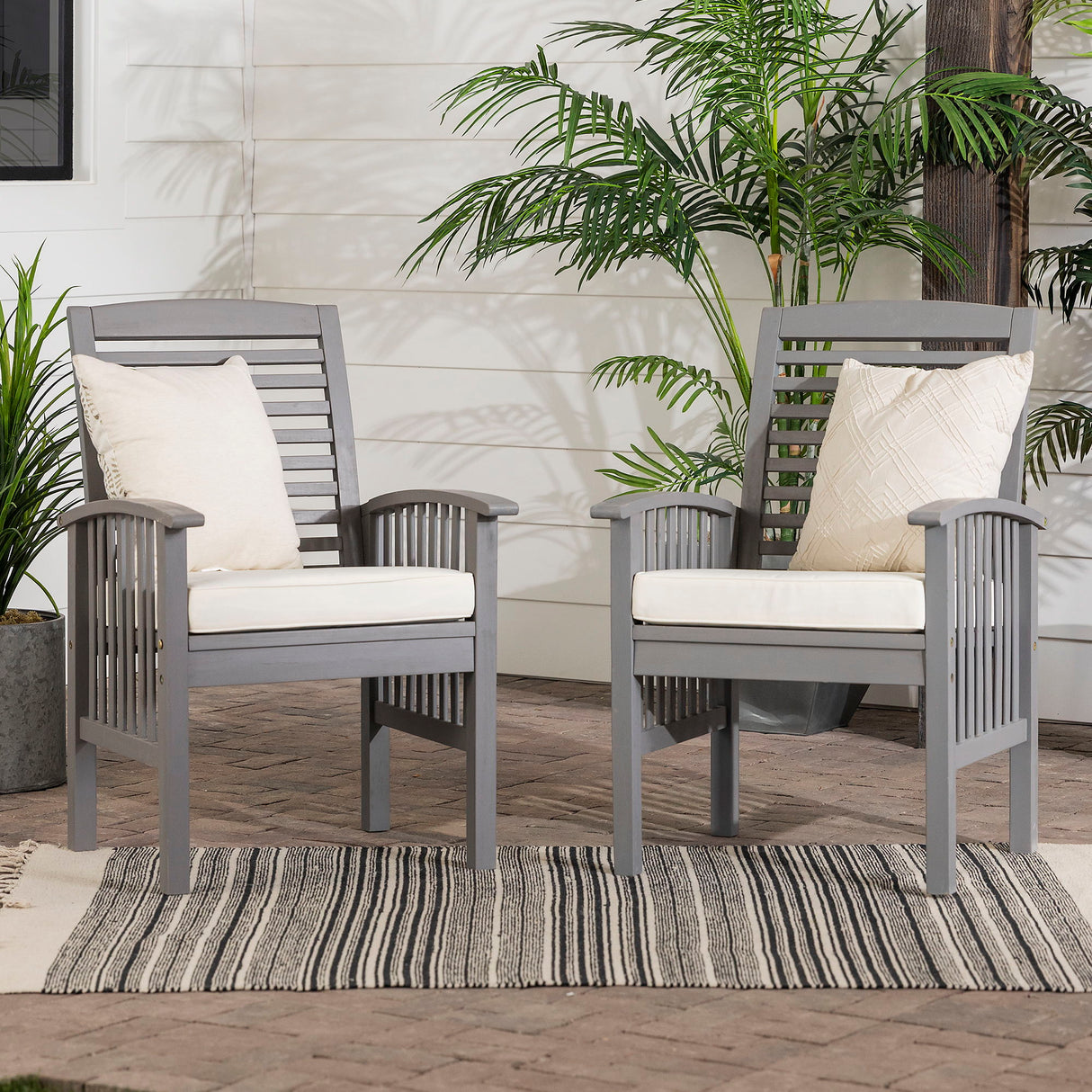 Modern 2 Piece Slat Back Patio Chairs With Cushions by Walker Edison | Bel Furniture