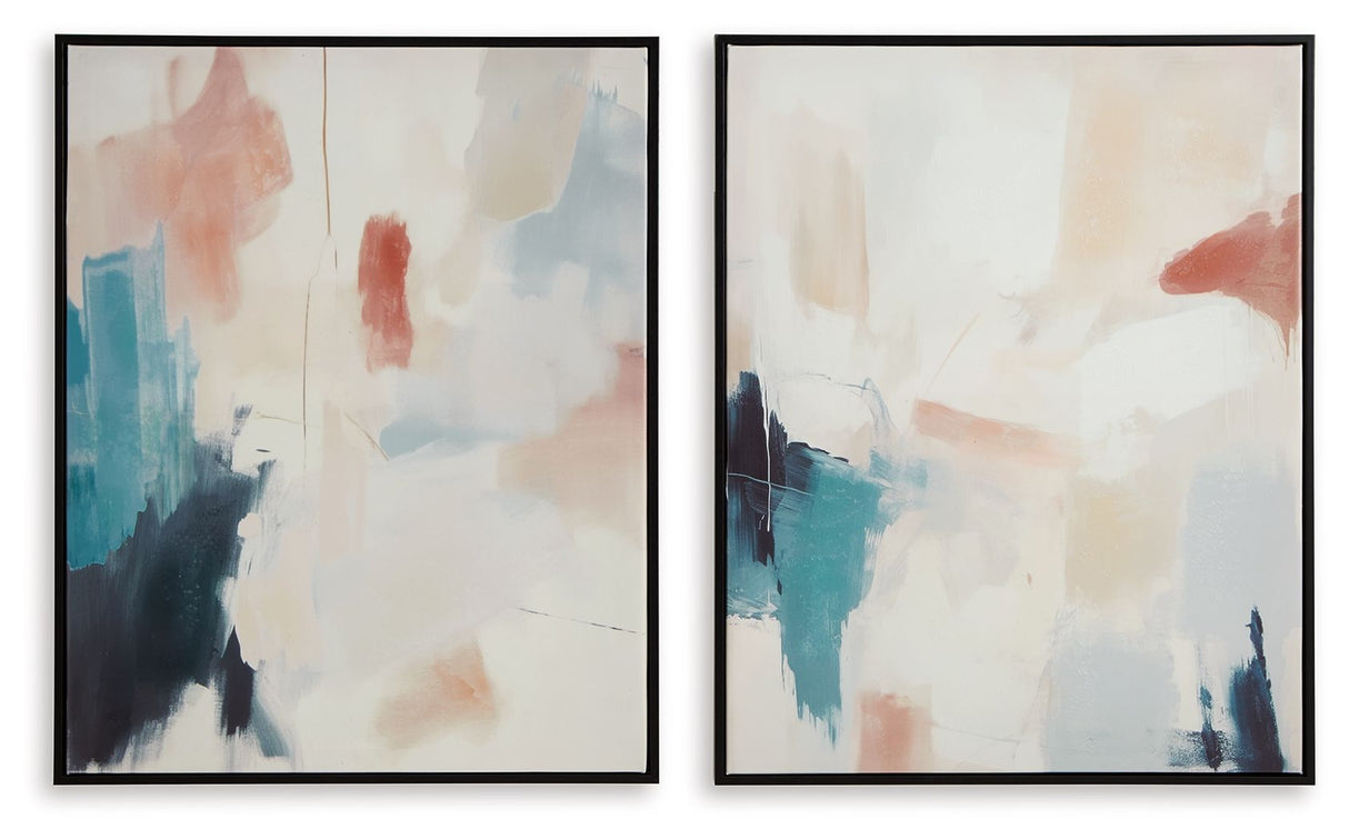 Caldish - Blue / White / Pink - Wall Art Set (Set of 2) by Signature Design by Ashley® | Bel Furniture