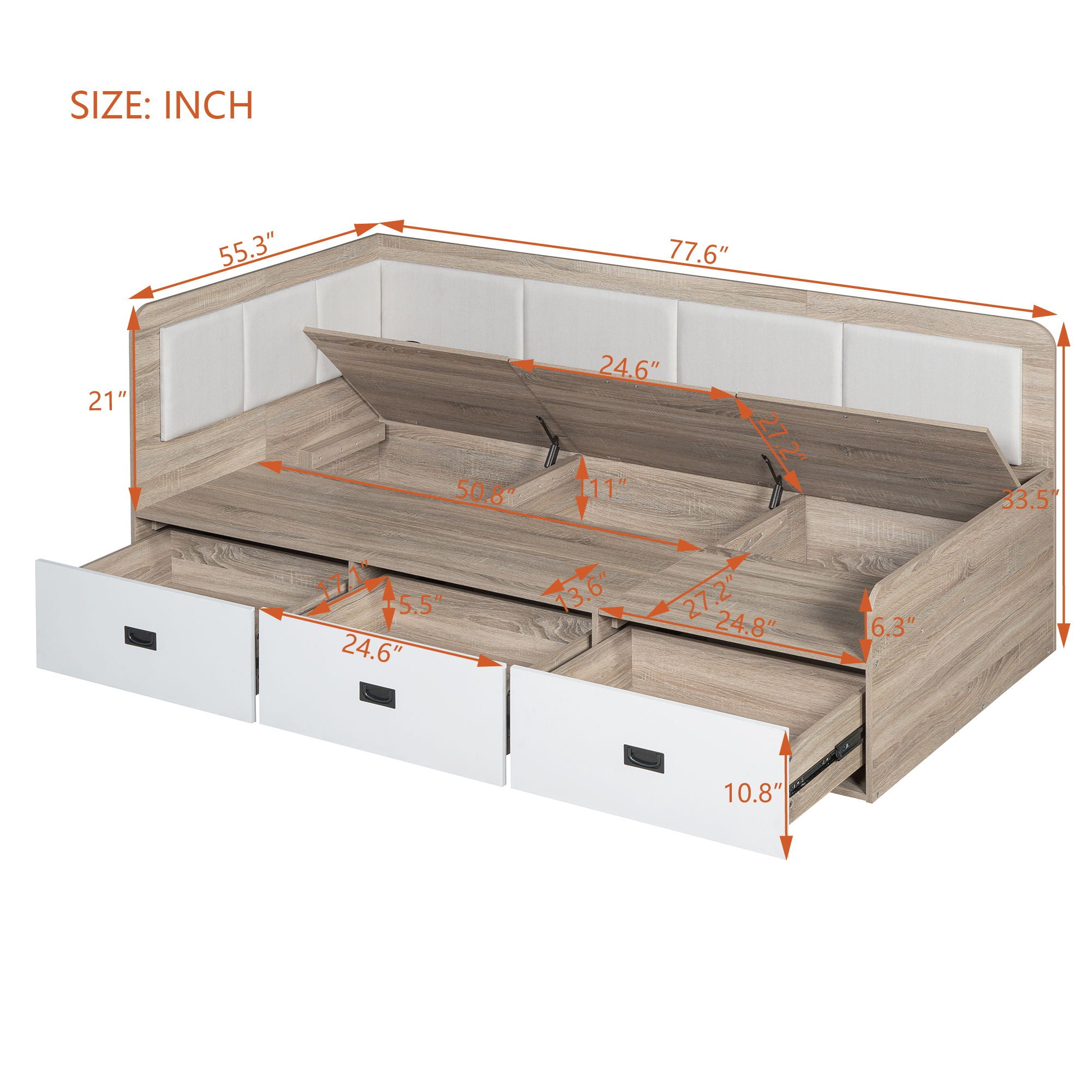 Daybed With Three Drawers And Three Storage Compartments