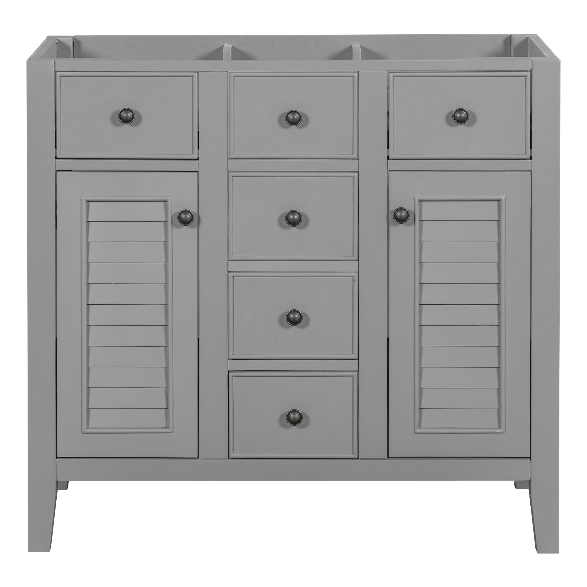 Bathroom Vanity Without Sink, Cabinet Base Only, Two Cabinets And Five Drawers, Solid Wood Frame - Gray