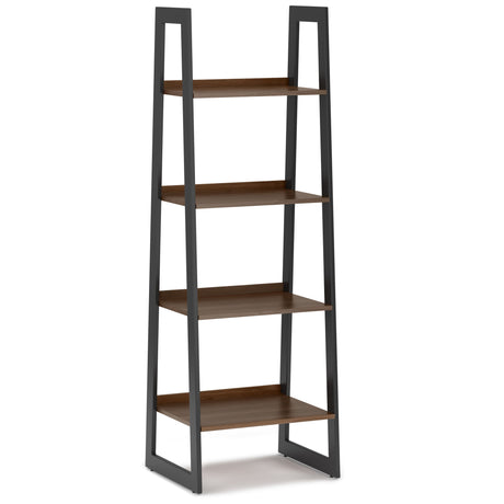 Sawhorse - Solid Walnut Veneer And Metal Ladder Shelf - Walnut by Simpli-Home | Bel Furniture