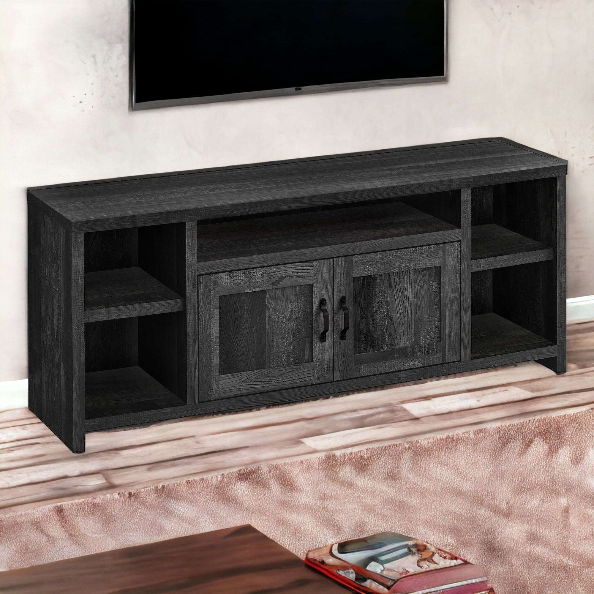 Cabinet Enclosed Storage TV Stand - Black