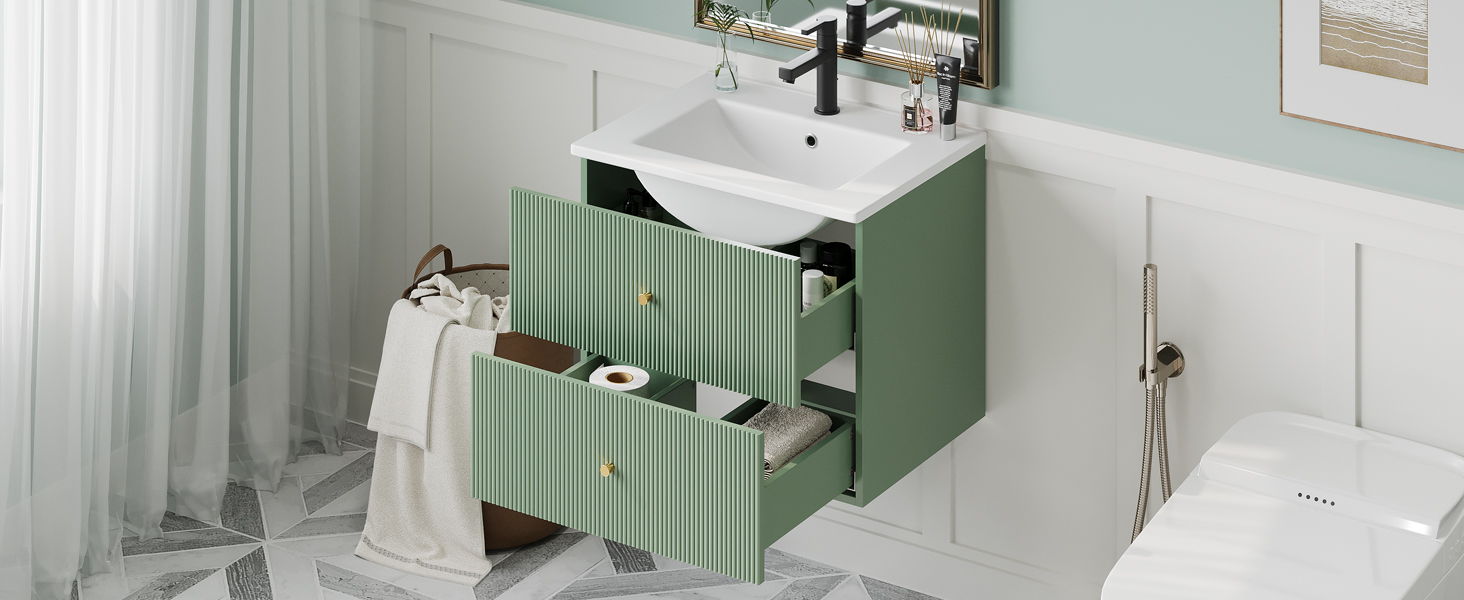 Wall Mounted Bathroom Vanity With 2 Drawers, Ideal For Small Bathrooms