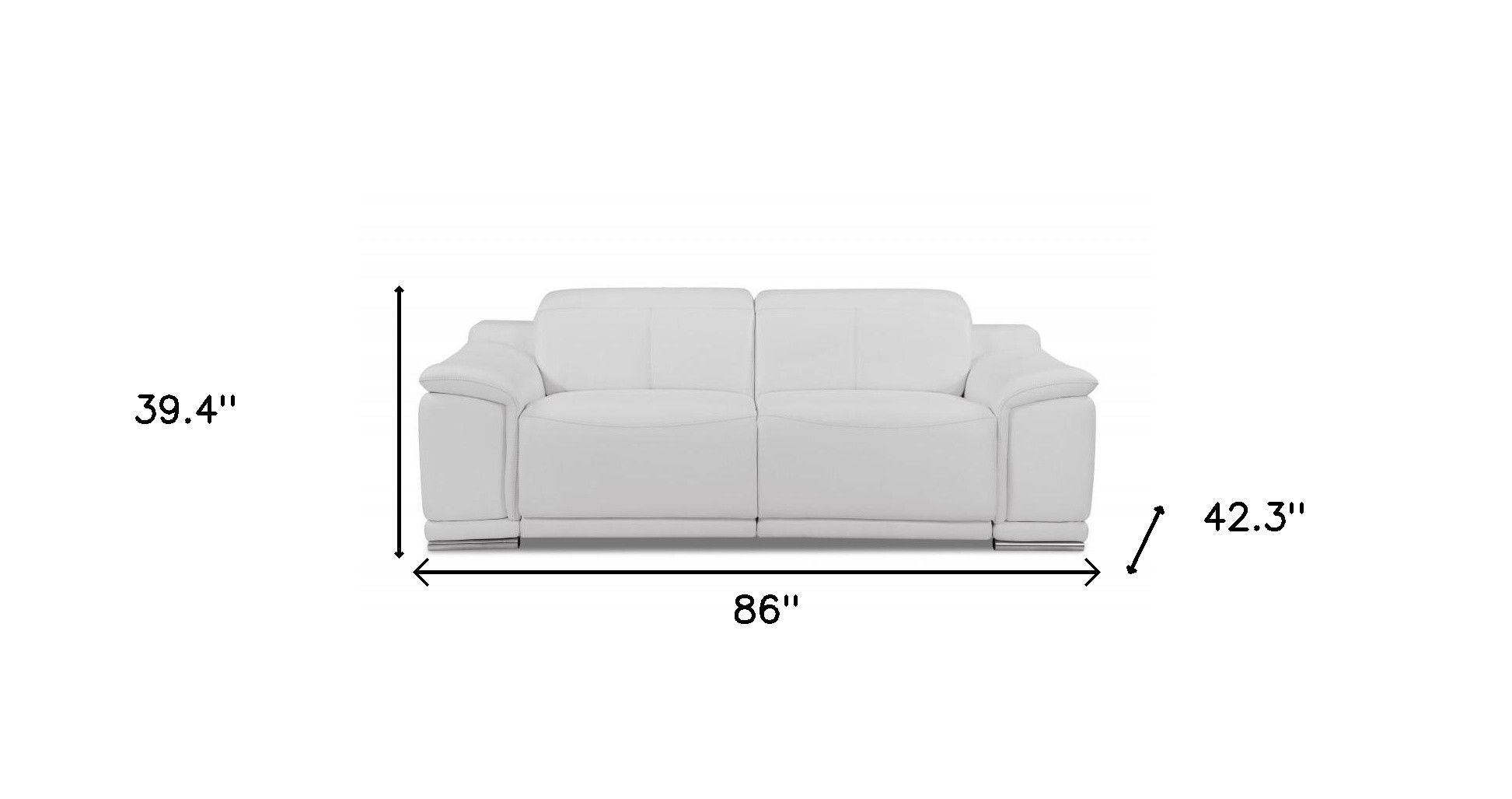 Leather USB Sofa With Silver Legs - White