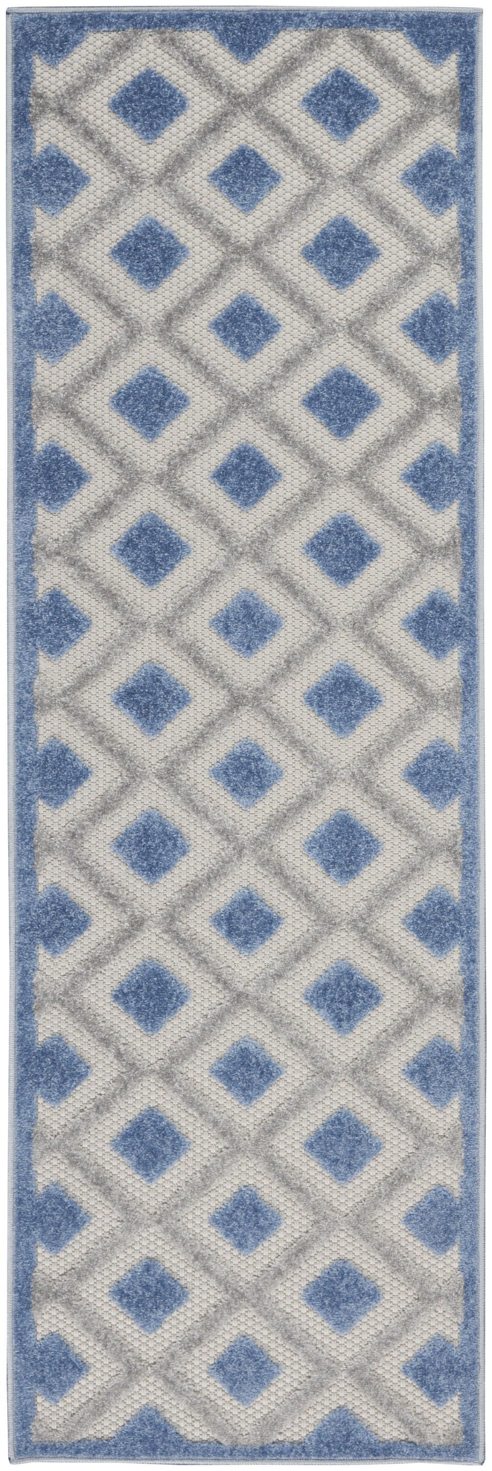 2' X 6' Gingham Non Skid Indoor / Outdoor Runner Rug - Blue / Gray