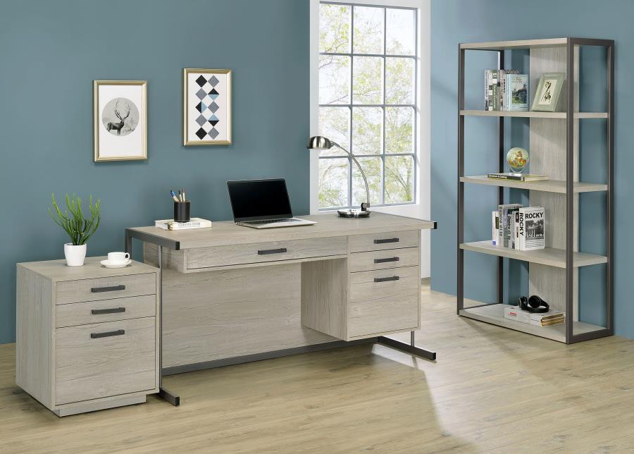 Loomis - 4-Drawer Computer Desk - Whitewashed Gray by CoasterEssence | Bel Furniture