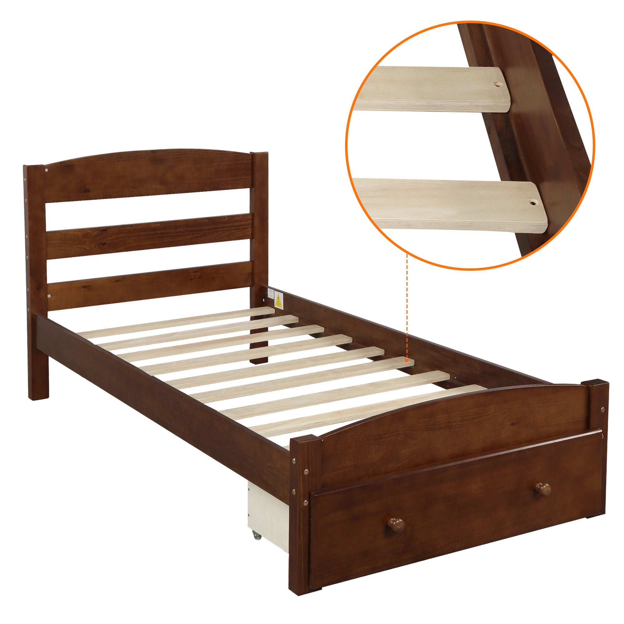 Platform Bed Frame With Storage Drawer And Wood Slat Support No Box Spring Needed