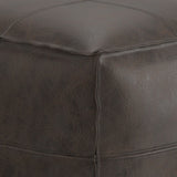 Sheffield - Square Pouf - Distressed Dark Brown by Simpli-Home | Bel Furniture