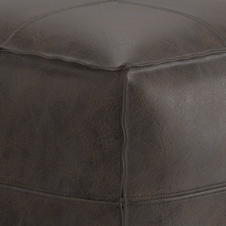 Sheffield - Square Pouf - Distressed Dark Brown by Simpli-Home | Bel Furniture