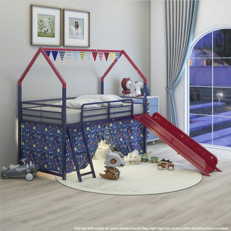 Jack - House Loft Bed With Slide And Curtain Set - view 62