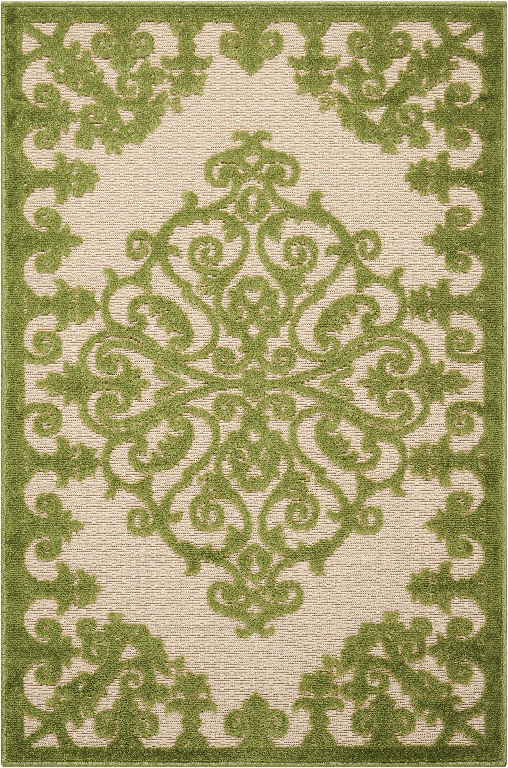 3' X 4' Indoor / Outdoor Area Rug - Green Damask