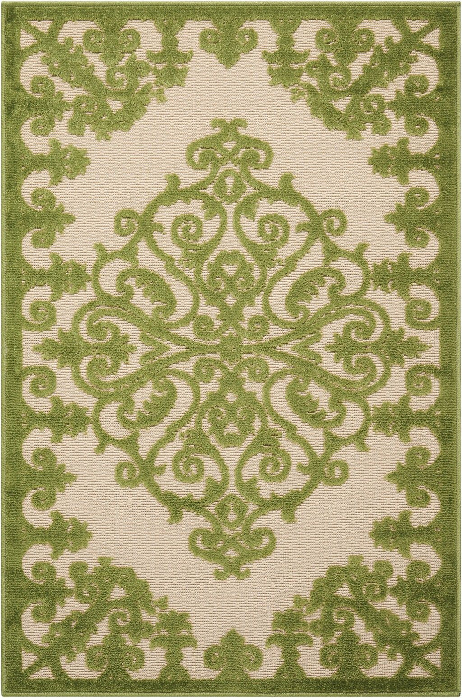 3' X 4' Indoor / Outdoor Area Rug - Green Damask