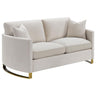 Corliss - Upholstered Arched Arm Loveseat Beige by CoasterElevations | Bel Furniture