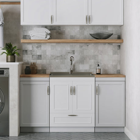 Laundry Cabinet With Faucet And Stainless Steel Sink - White by Simpli-Home | Bel Furniture