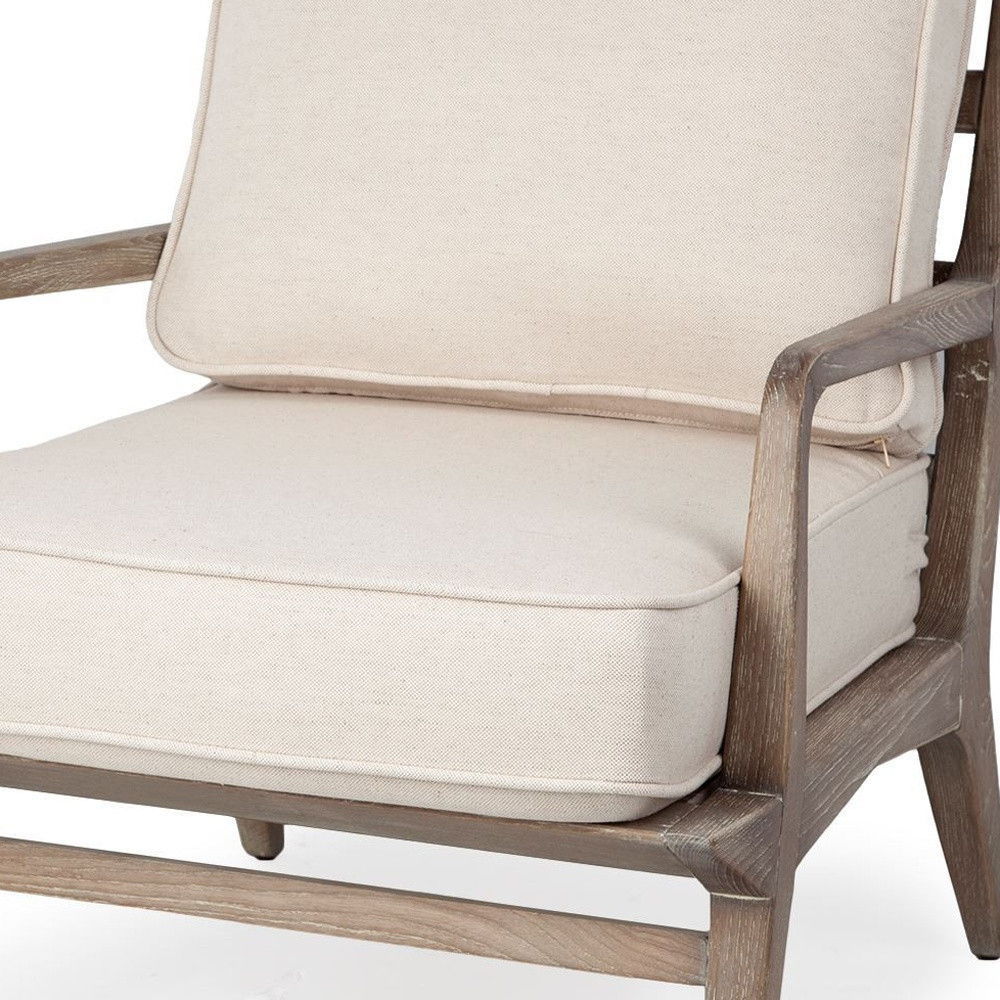 Wood Fabric Arm Chair - Ivory / Brown