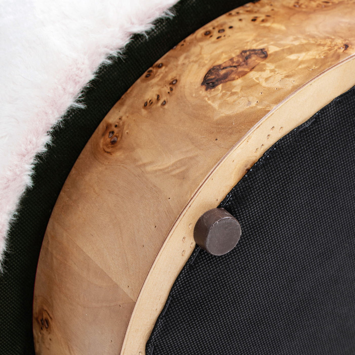 Tilly - Round Fur Upholstered / Burl Pouf Ottoman - White by Jennifer Taylor Home | Bel Furniture