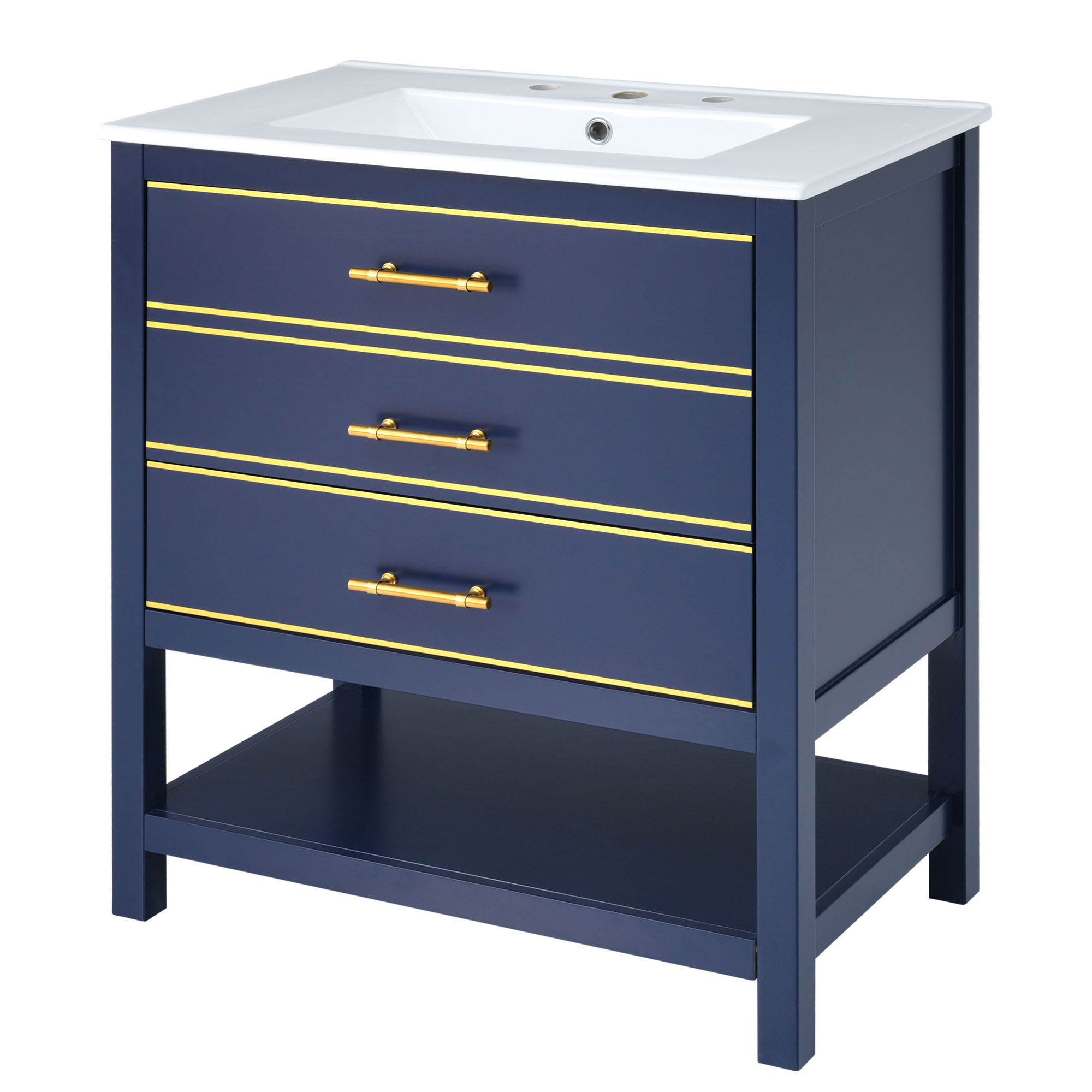 Modern Bathroom Vanity Cabinet Combo With Open storage, Two Drawers