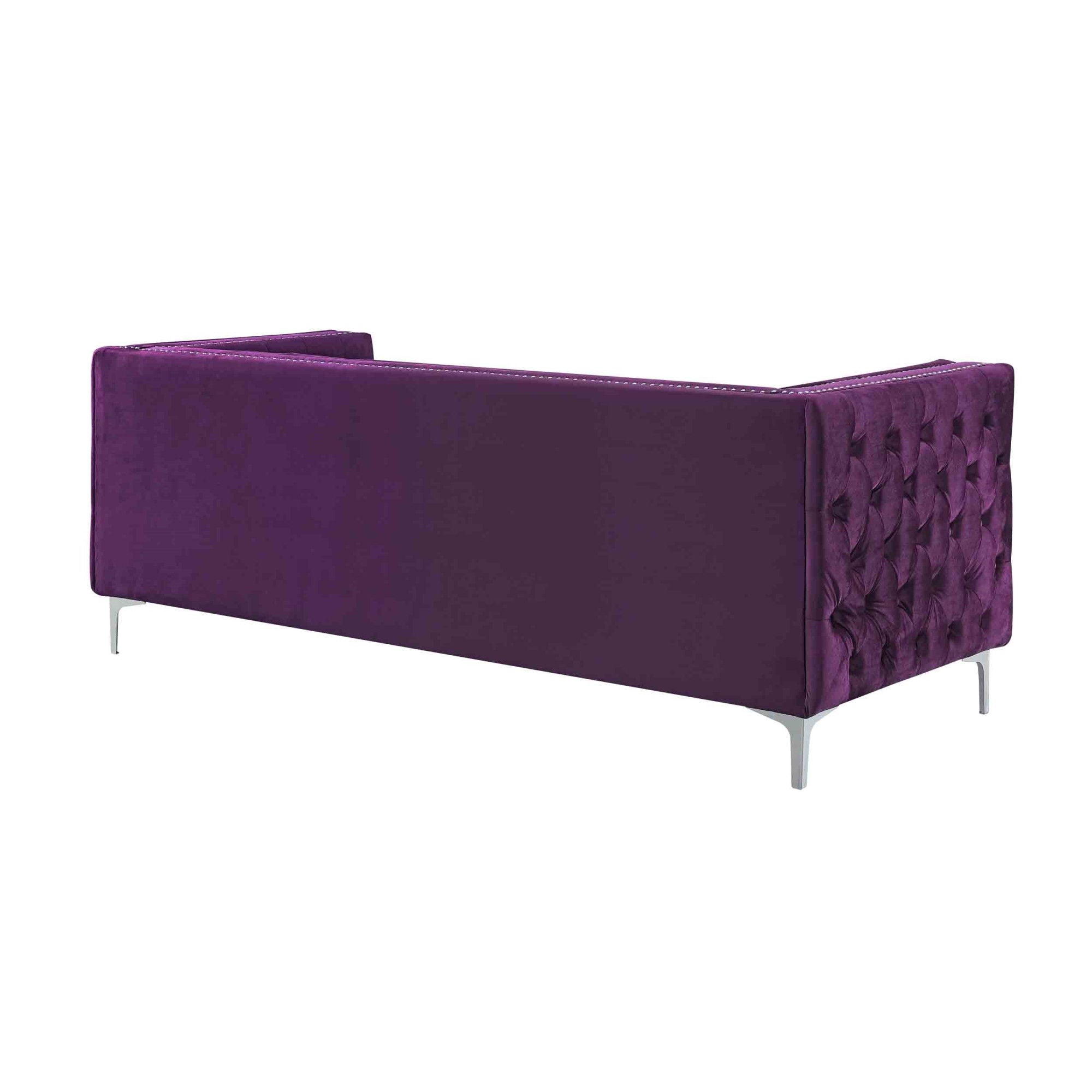 Velvet Sofa With Silver Legs - Purple