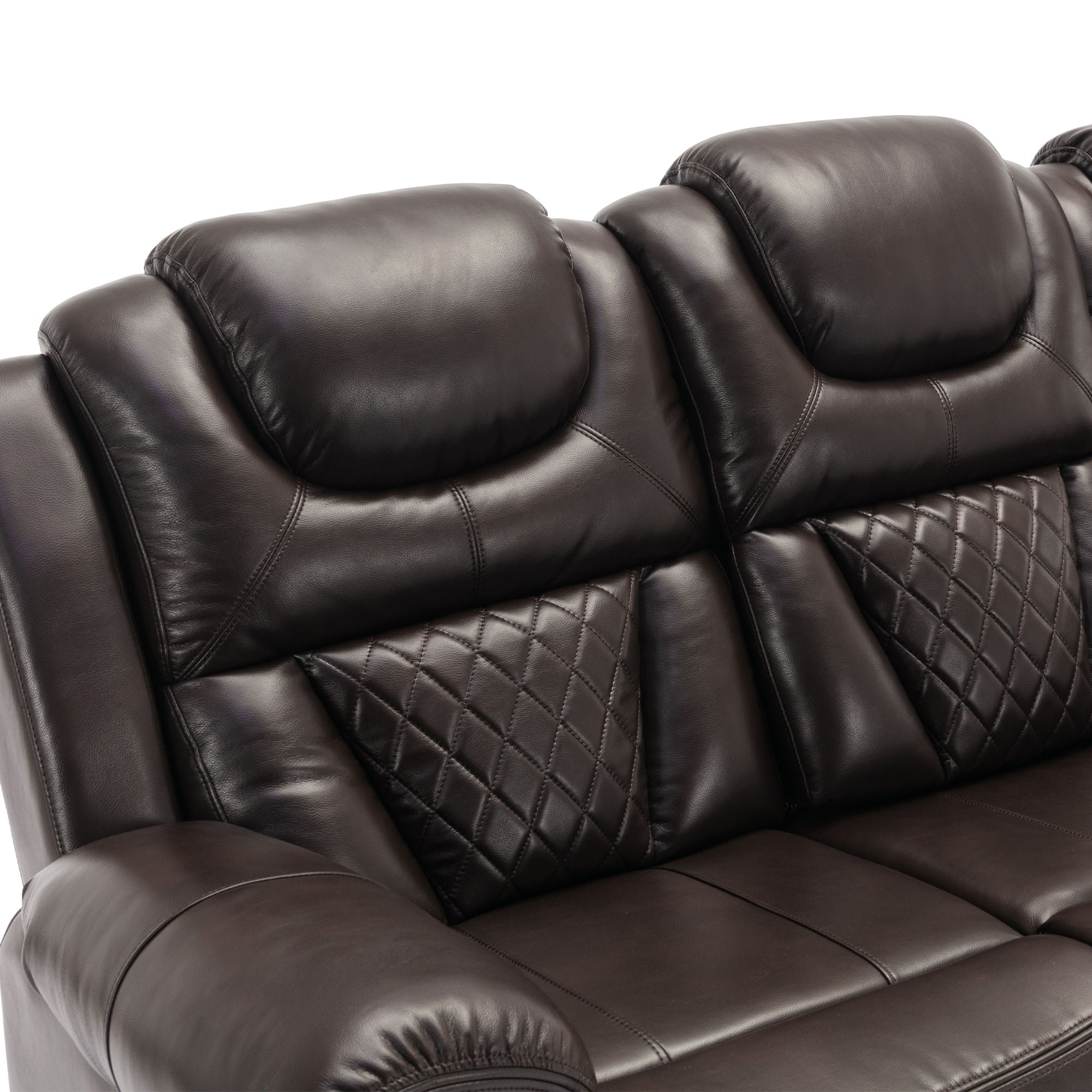 Home Theater Seating Manual Recliner Chair With Center Console And Led Light Strip For Living Room