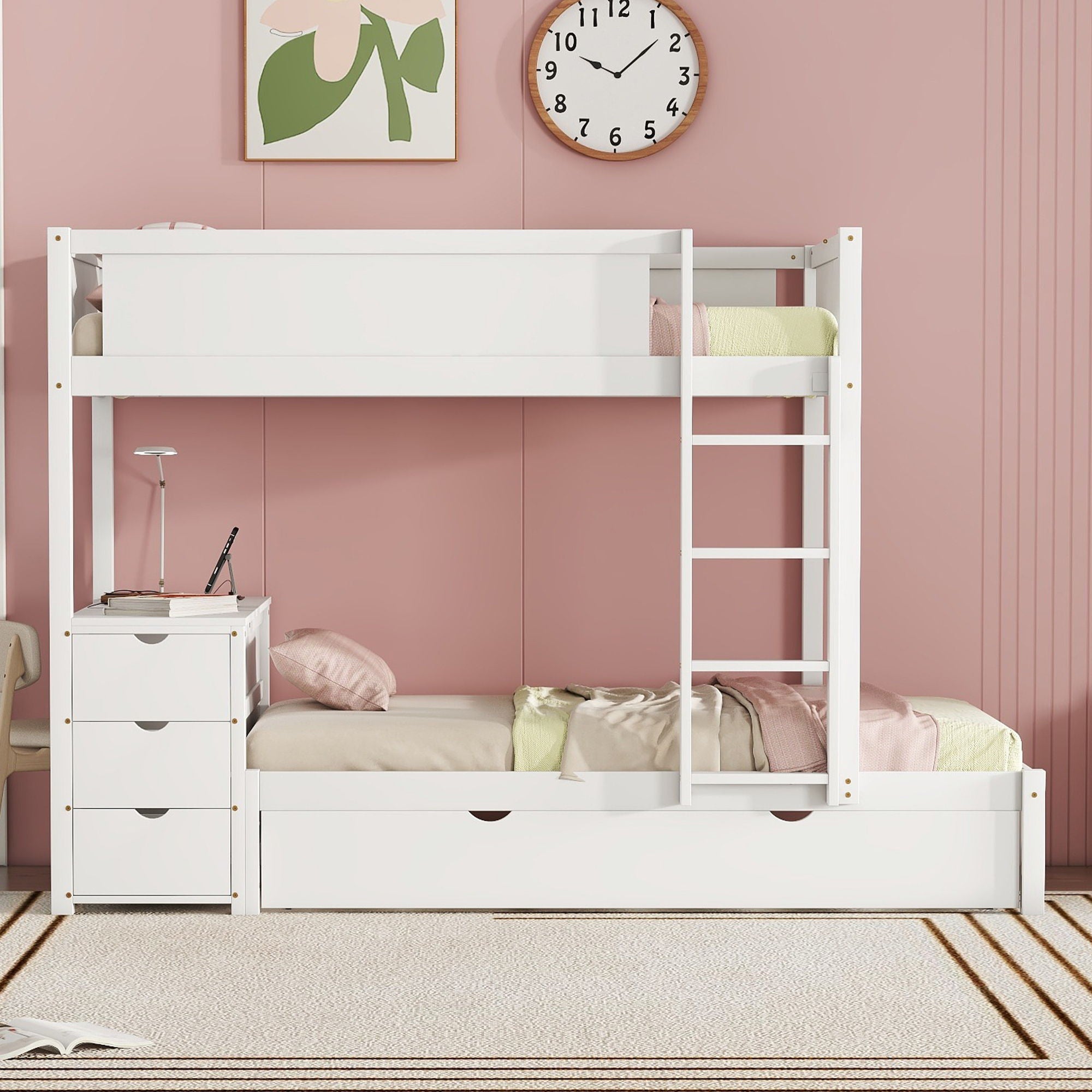 Bunk Bed With Twin Size Trundle, Storage And Desk