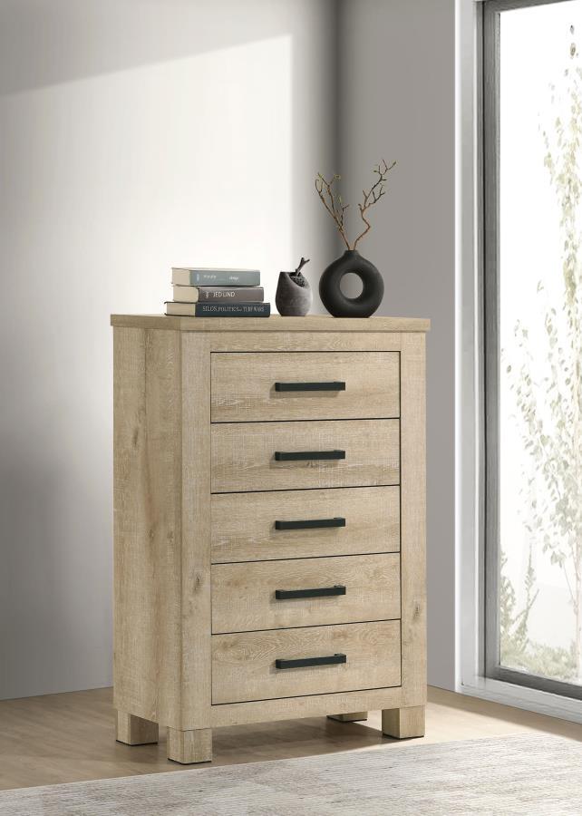 Oakglen - 5-Drawer Bedroom Chest Of Drawers - Weathered Oak by Coaster Fine Furniture | Bel Furniture